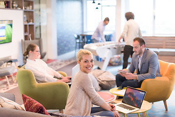 Image showing Startup Business Team At A Meeting at modern office building