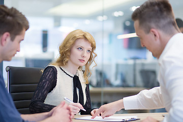 Image showing Startup Business Team At A Meeting at modern office building