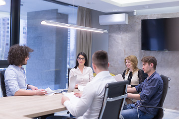 Image showing Startup Business Team At A Meeting at modern office building