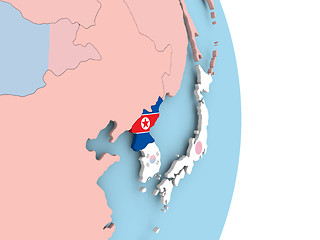 Image showing North Korea with flag on globe