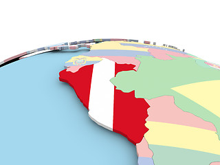 Image showing Flag of Peru on bright globe