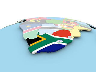 Image showing Flag of South Africa on bright globe