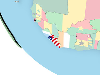 Image showing Liberia with flag on globe