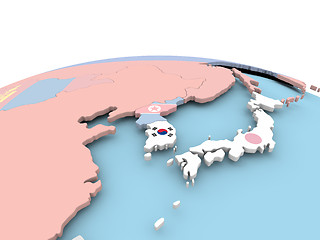 Image showing Flag of South Korea on bright globe