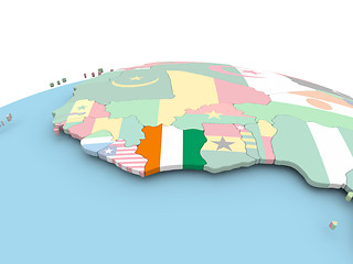 Image showing Flag of Ivory Coast on bright globe