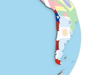 Image showing Chile with flag on globe