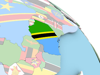 Image showing Flag of Tanzania on globe