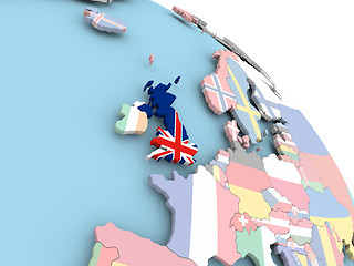 Image showing Flag of United Kingdom on globe