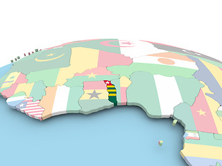 Image showing Flag of Togo on bright globe