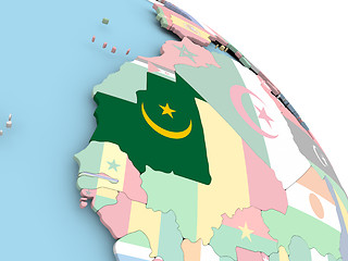 Image showing Flag of Mauritania on globe