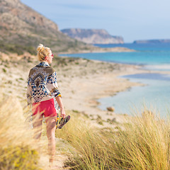 Image showing Free Happy Woman Enjoying Sun on Vacations.