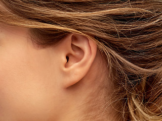 Image showing close up of young woman face from ear side