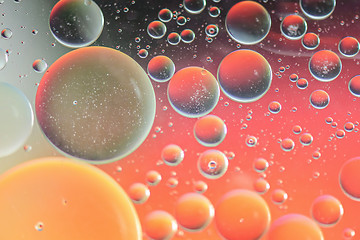 Image showing Red and orange abstract defocused background picture made with oil, water and soap