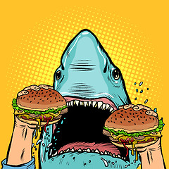 Image showing Hungry shark eat the Burger