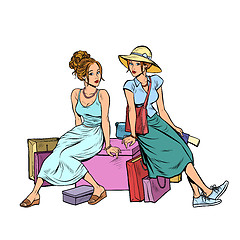 Image showing Two female friends sitting on the shopping