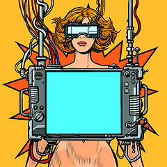 Image showing medical research. Cyberpunk naked woman virtual reality concept