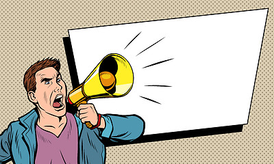 Image showing advertising poster. man with megaphone