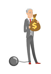 Image showing Caucasian businessman with bag full of taxes.