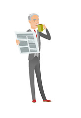 Image showing Businessman drinking coffee and reading newspaper.