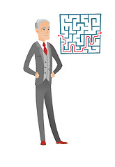 Image showing Businessman looking at labyrinth with solution.