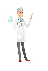 Image showing Otolaryngologist holding thermometer and pills.