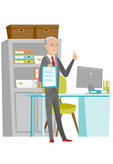Image showing Senior businessman with clipboard giving thumb up.