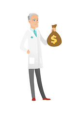 Image showing Senior caucasian doctor holding a money bag.