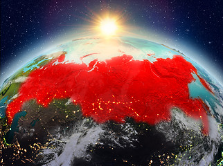 Image showing Russia from space in sunrise