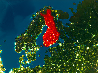 Image showing Finland in red at night