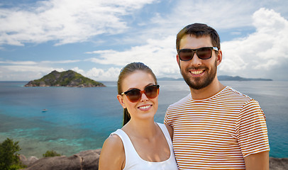 Image showing happy couple in sunglasses on seychelles island