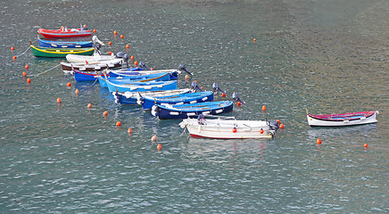 Image showing Many of small fishermen boats in the dock