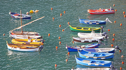 Image showing Many of small fishermen boats in the dock