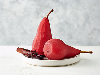 Image showing Pears poached in red wine