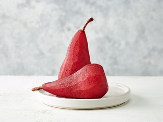 Image showing Pears poached in red wine