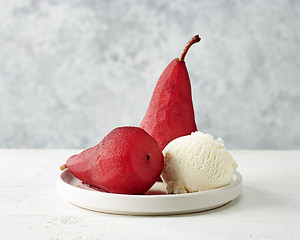 Image showing Pears poached in red wine