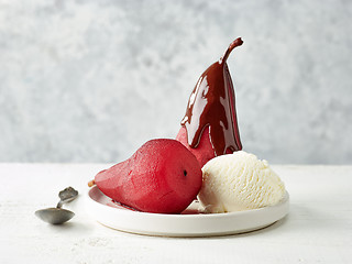 Image showing Pears poached in red wine