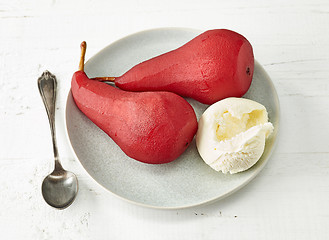 Image showing Pears poached in red wine