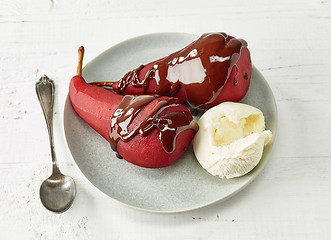 Image showing Pears poached in red wine