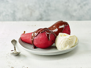 Image showing Pears poached in red wine