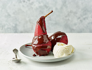 Image showing Pears poached in red wine