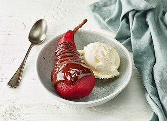 Image showing Pear poached in red wine