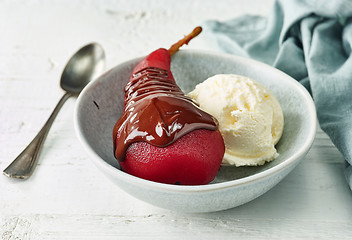 Image showing Pear poached in red wine