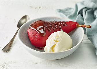 Image showing Pear poached in red wine