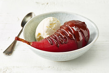 Image showing Pear poached in red wine