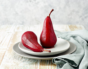 Image showing Pears poached in red wine