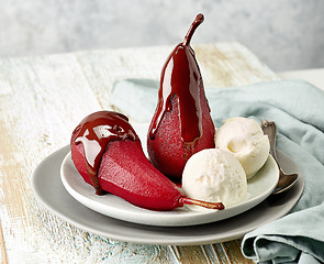 Image showing Pears poached in red wine