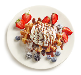 Image showing plate of belgian waffle dessert