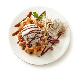 Image showing plate of belgian waffle dessert