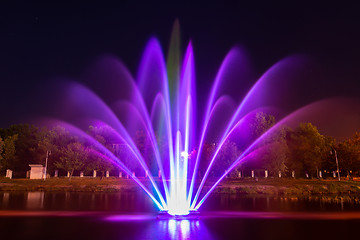 Image showing An fountain on the water in the center of the Anapka river bed, Anapa resort city