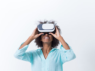 Image showing black girl using VR headset glasses of virtual reality